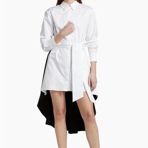 Elegant White High-Low Belted Dress